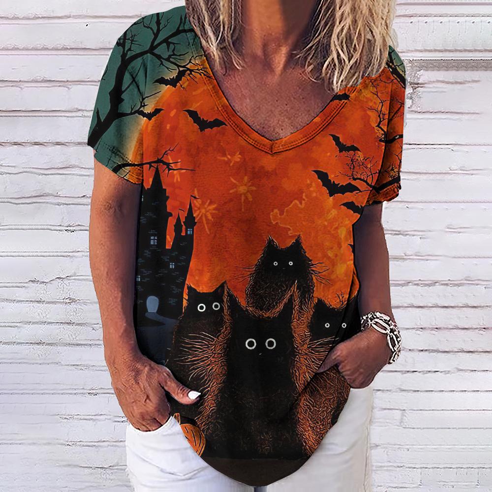 Женская футболка с 3d модным принтом кота, v-образным вырезом и коротким рукавом, базовые топы, уличная одежда, летняя повседневная женская одежда больших размеров, 5XL