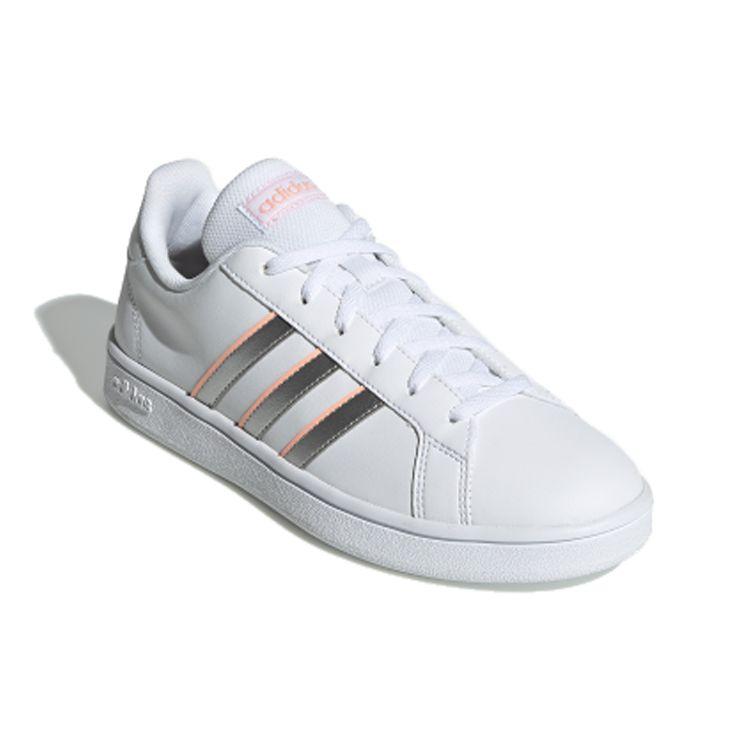Adidas Neo Grand Court Base Нескользящие Низкие Кеды для Скейтбординга Женские Кроссовки Белый Серебристый Розовый EG5949