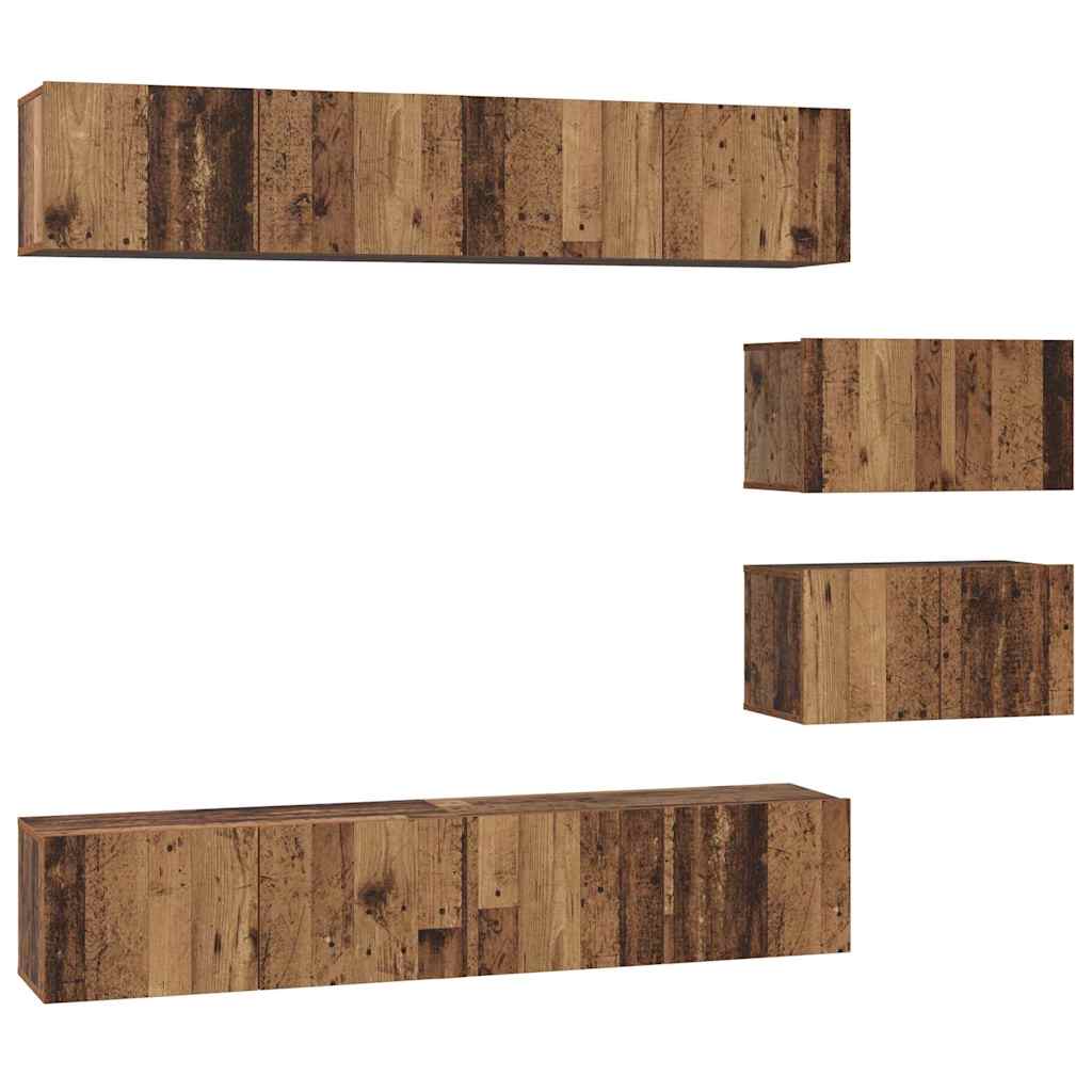 Wall Mounted TV Cabinet Set 6 pcs Reclaimed Wood Particleboard