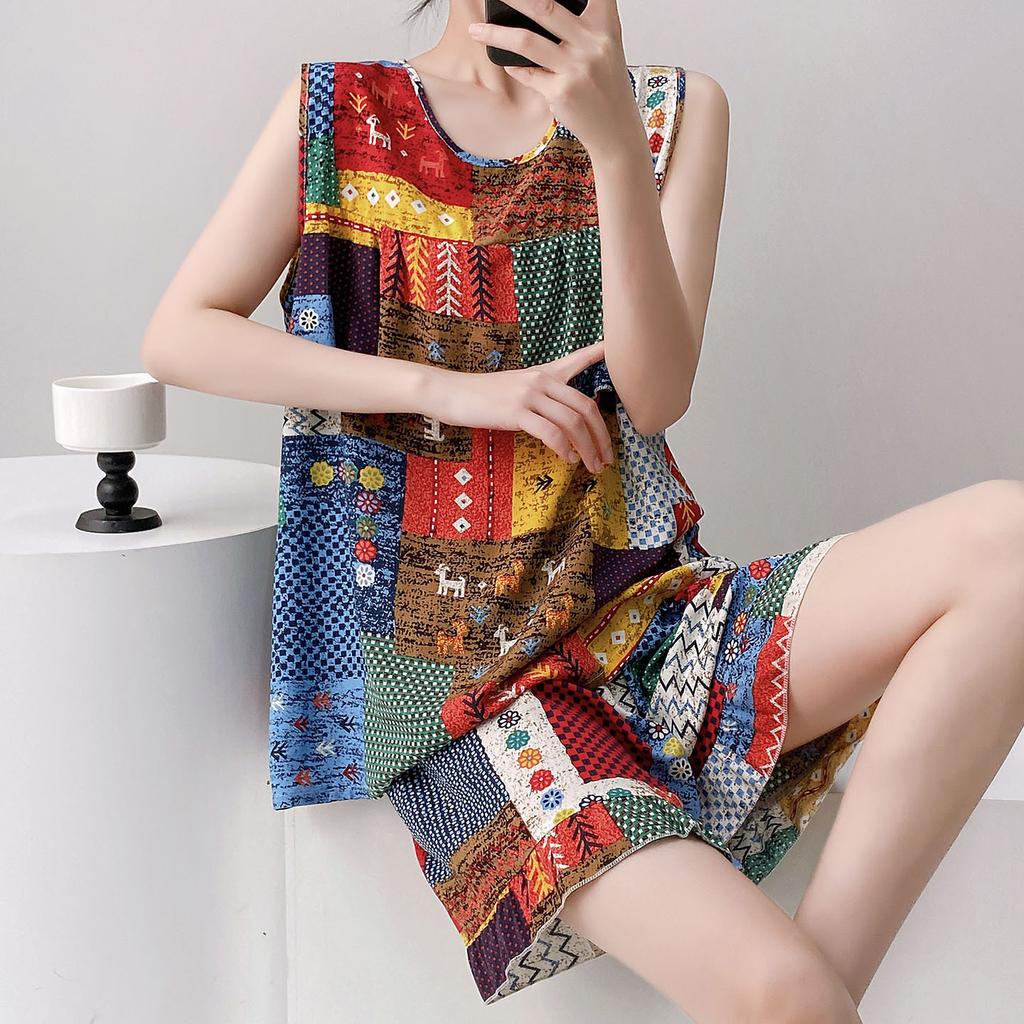 Anti-bumping pajamas women's summer ultra-thin cotton and silk summer vest shorts sleeveless set cool cotton silk loungewear