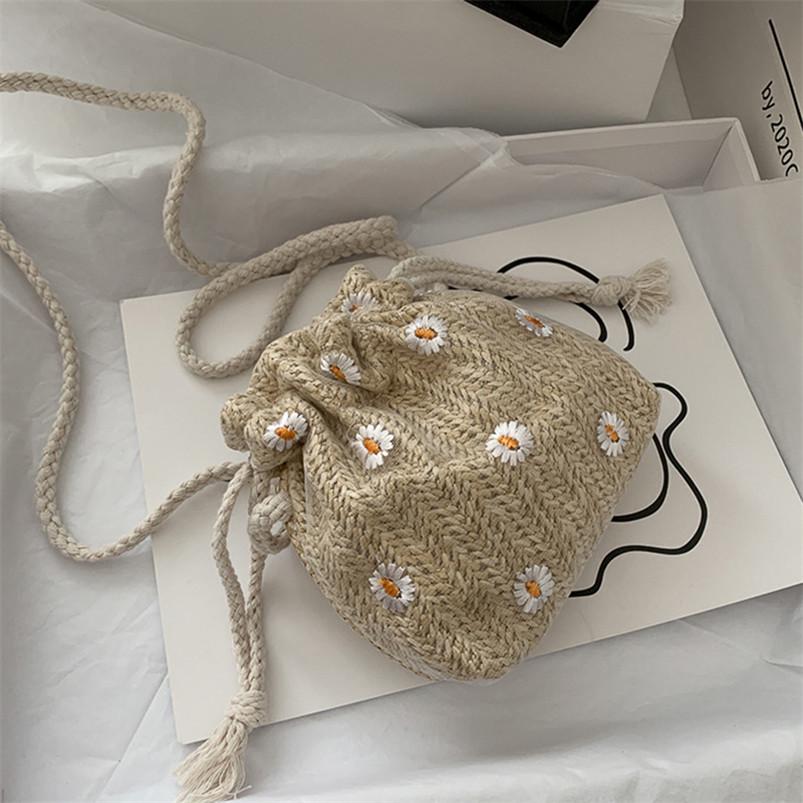Летняя соломенная плетеная ротанговая женская пляжная портативная ретро мини-сумка-ведро на одно плечо портативная маленькая сумка