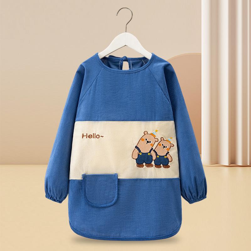 Reversible Long-Sleeve Waterproof Apron for Older Kids - Large Size, Suitable for Kindergarten Boys and Girls.