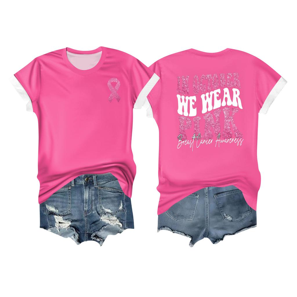 Women's Breast Ribbon Printed Casual Short Sleeve