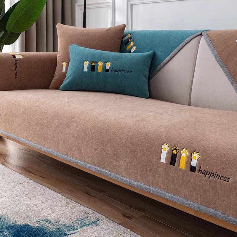 Soft Chenille Embroidered Sofa Towel Universal Sectional Anti-cat Scratch Sofa Cover Anti-slip Couch Cover for Living Room