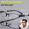 Очки для чтения с защитой от синего света, мужские, ретро, металлическая оправа, квадратные, при дальнозоркости, при близорукости, мужские очки