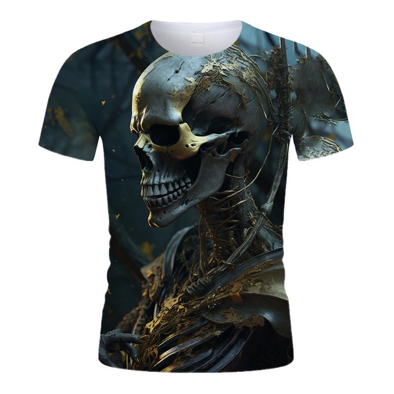 Q Edition Cute Skull Summer Men T Shirts Lightweight Breathable Casual Kids Round Neck Sleeve Short Streetwear Oversized Tops