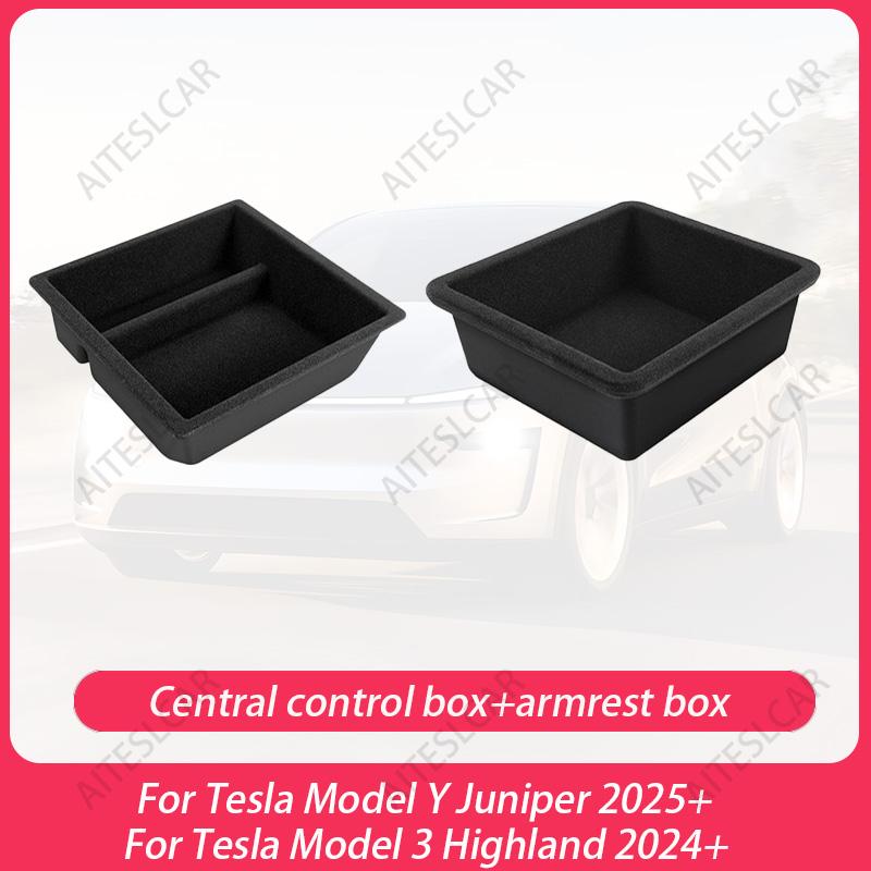For Tesla Model 3/Y Juniper 2025+ Center Console Organizer Tray Armrest Cubby Drawer Flocking Model Y Storage Box Accessorie