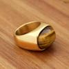 Fashion Punk Golden Color Tiger Eye Brown Stones Rings For Men Women Classic Simple Stainless Steel Stone Ring Party Jewelry