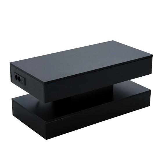 Rectangle LED Coffee Table Modern with Light And Hidden Storage Space Side Hydraulic Lift 100x50x42cm 50kg Load Capacity Living Room Center