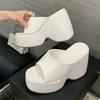 2025 Fashion Round Toe Platform Wedges Women's Slippers Concise Thick Bottom High Heels Slide Ladies Shoes
