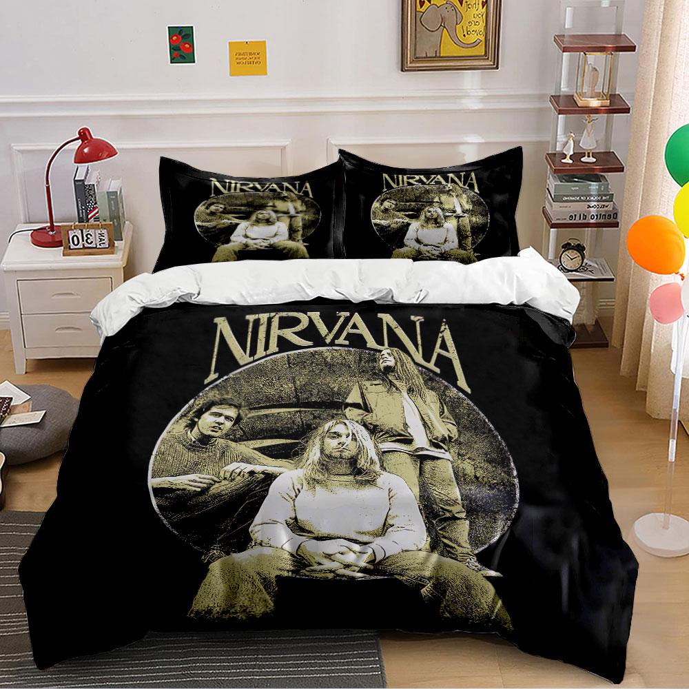 Vintage Nirvana Band Graphic Bedding Duvet Cover Set Duvet Cover Pillowcases (1*Duvet Cover 2*Pillowcases, without duvet insert)