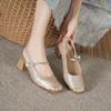 Shallow Single Shoes Women'S Spring Retro Buckle Low Heels Literary Square Head Soft Leather Mary Jane Shoes