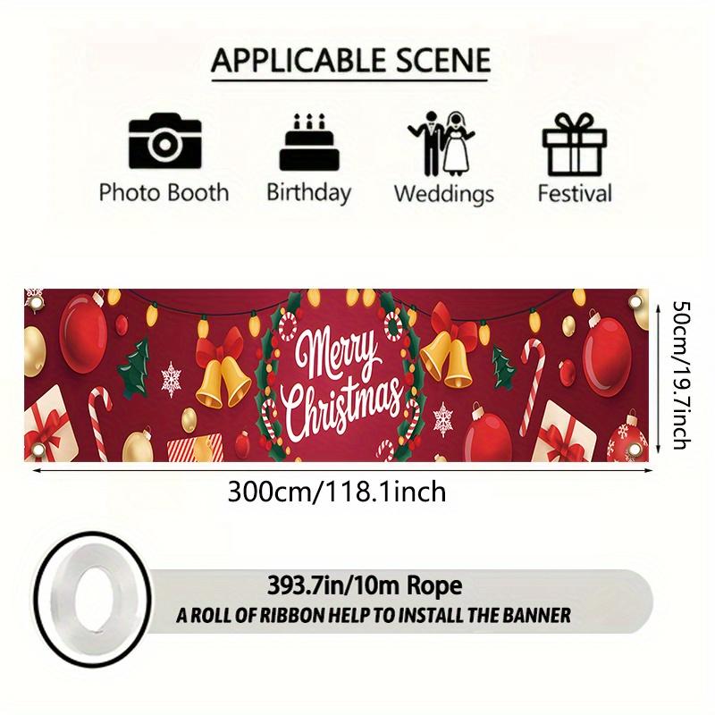 Festive Merry Christmas Christmas Outdoor Yard Banner 17x78in, Garden Fence Porch Party Decor