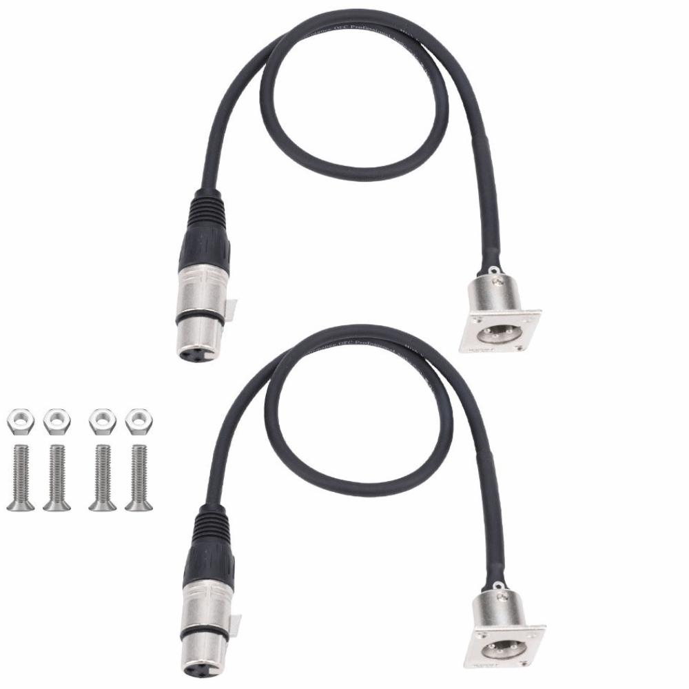 2 шт. Профессиональные XLR-кабели сквозные, 3-контактные, тип D, 2 фута, штекер для монтажа на панель к разъему-гнезду, XLR-кабель, напольная коробка