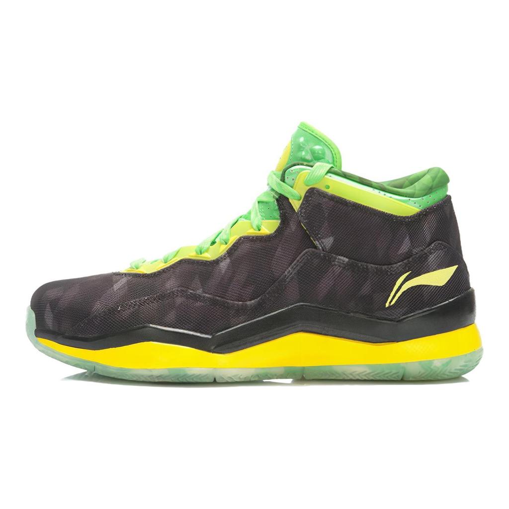 Li Ning WOW 3 Амортизирующие, износостойкие кроссовки для баскетбола средней высоты Мужские Черный Зеленый Желтый ABAJ013-20