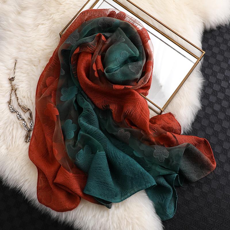 Women's Spring and Autumn Elegant Atmosphere Sunscreen Silk Scarf Long Beautiful Gradient Color Shawl