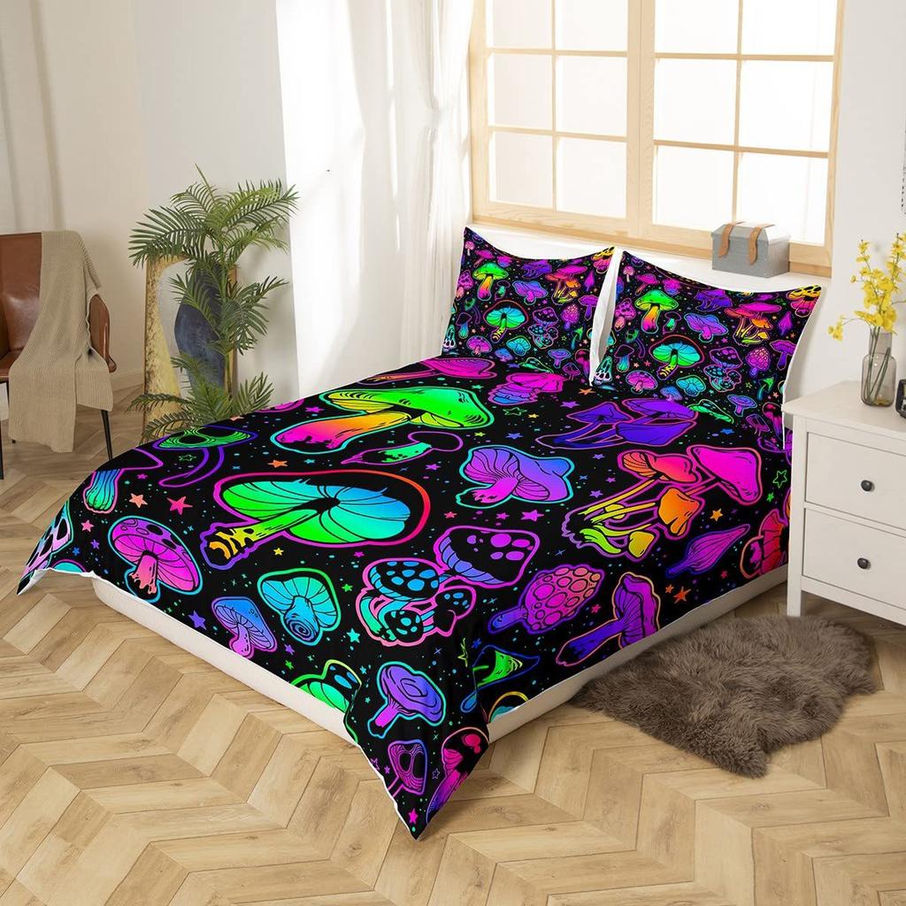 Psychedelic Mushroom Quilt Set Bedding Digital Printing Three-Piece Set For Bedroom Room Kit