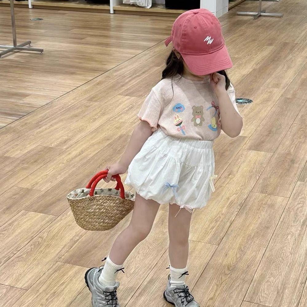 Elastic Waist Girls Shorts Bow Decorative Toddler Shorts Casual Summer Shorts  3-7 Years