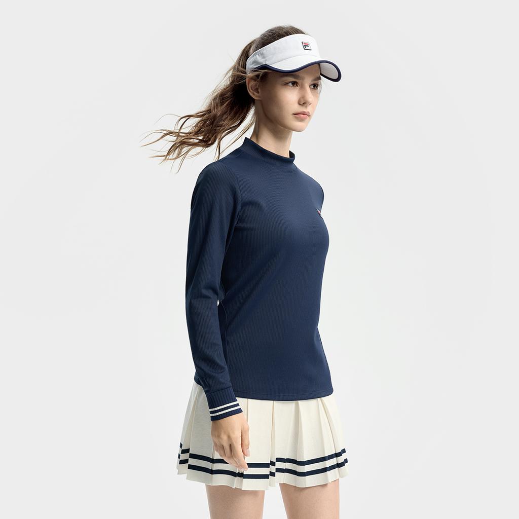 Fila Теннис Простой Классический Повседневный Удобный Универсальный Приталенный Лонгслив Женские Топы Синий A11W543218FBU
