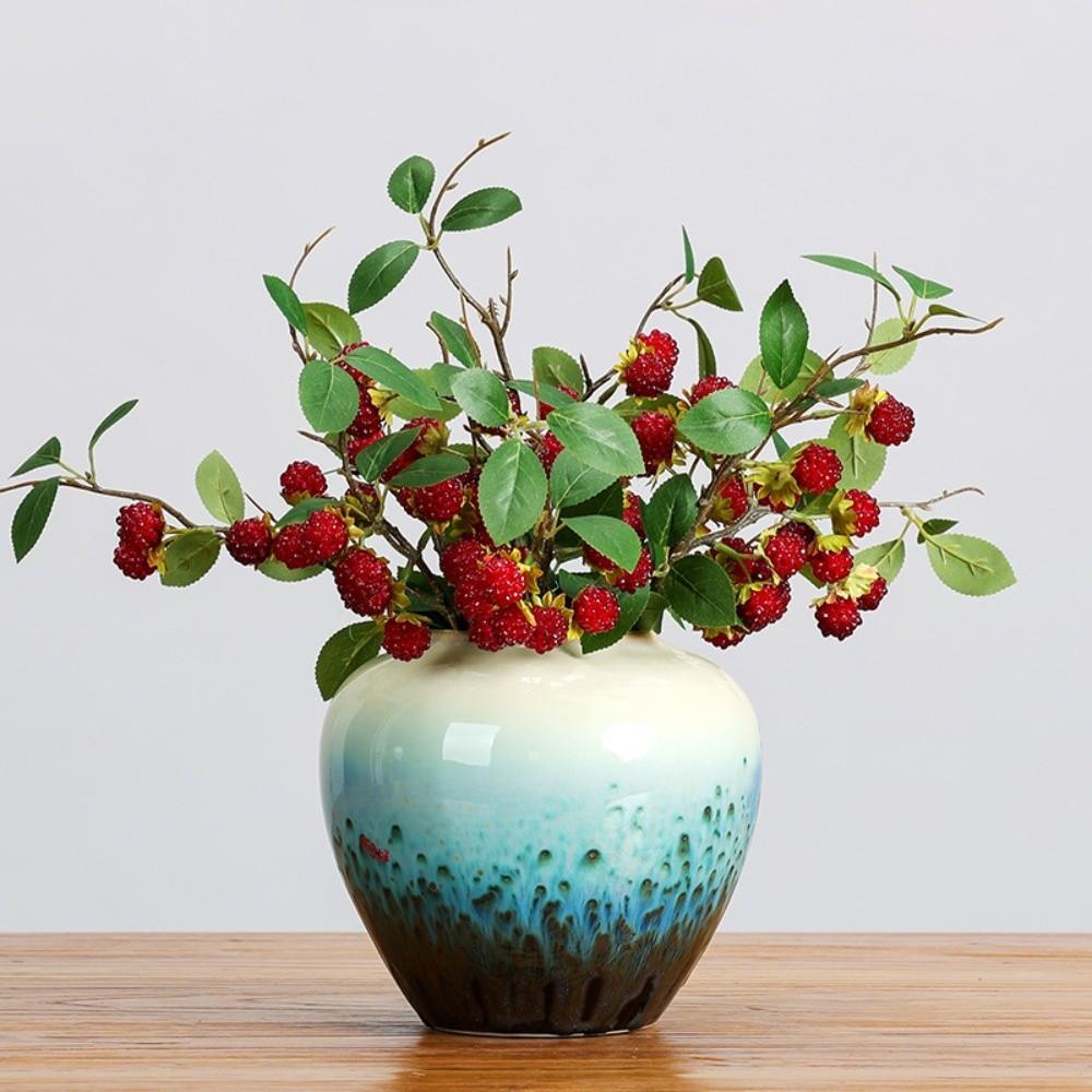 Green Leaves Mulberry Fruit Plants Faux Red Raspberry Fake Plants Artificial Raspberry Branch Gift