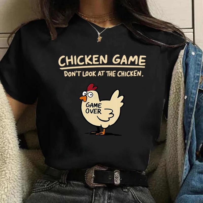Women Chicken Game Pattern Printed T-Shirt Summer Casual Loose Daily Outdoor Round Neck Short Sleeve T-shirt Womens Top