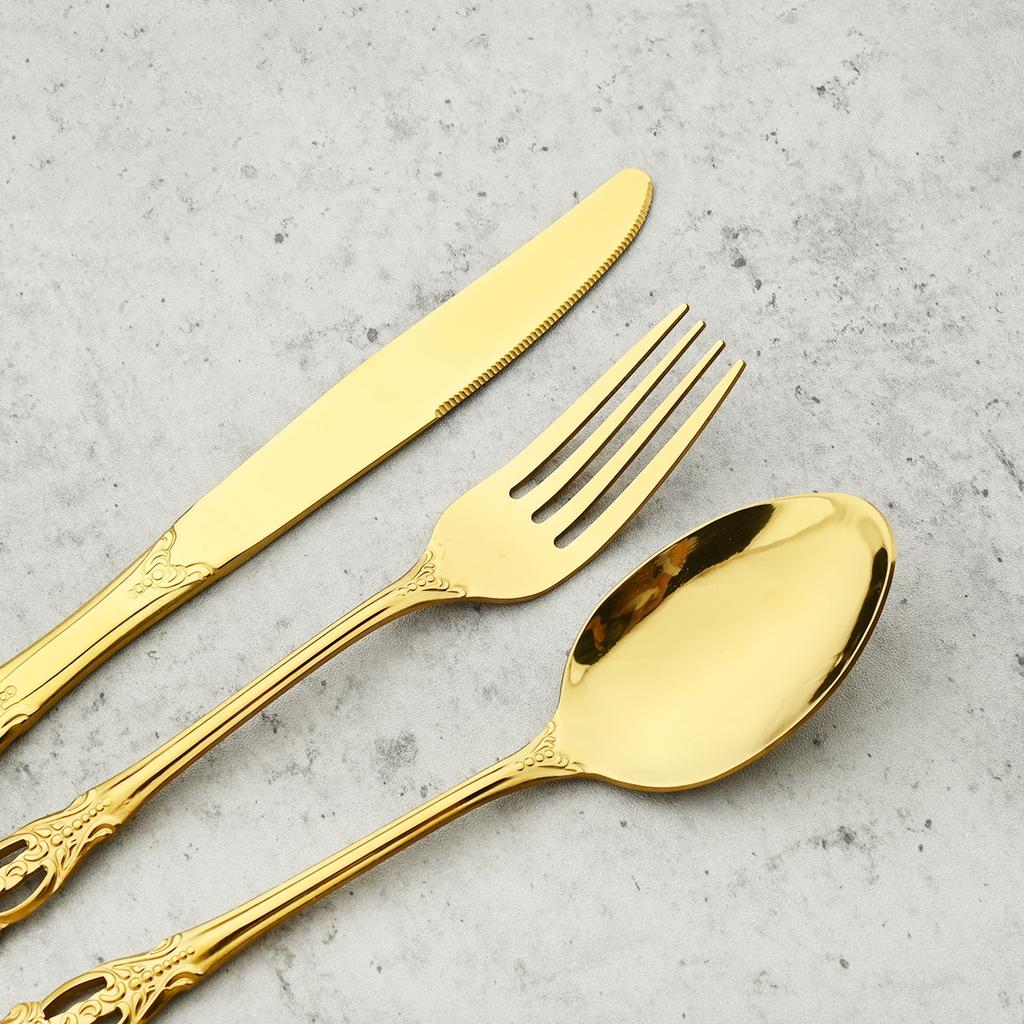 16Pcs Colorful Cutlery Set Vintage Hollow Tableware Stainless Steel Knife Fork Tea Spoon Dinnerware Set Wedding Party Silverware