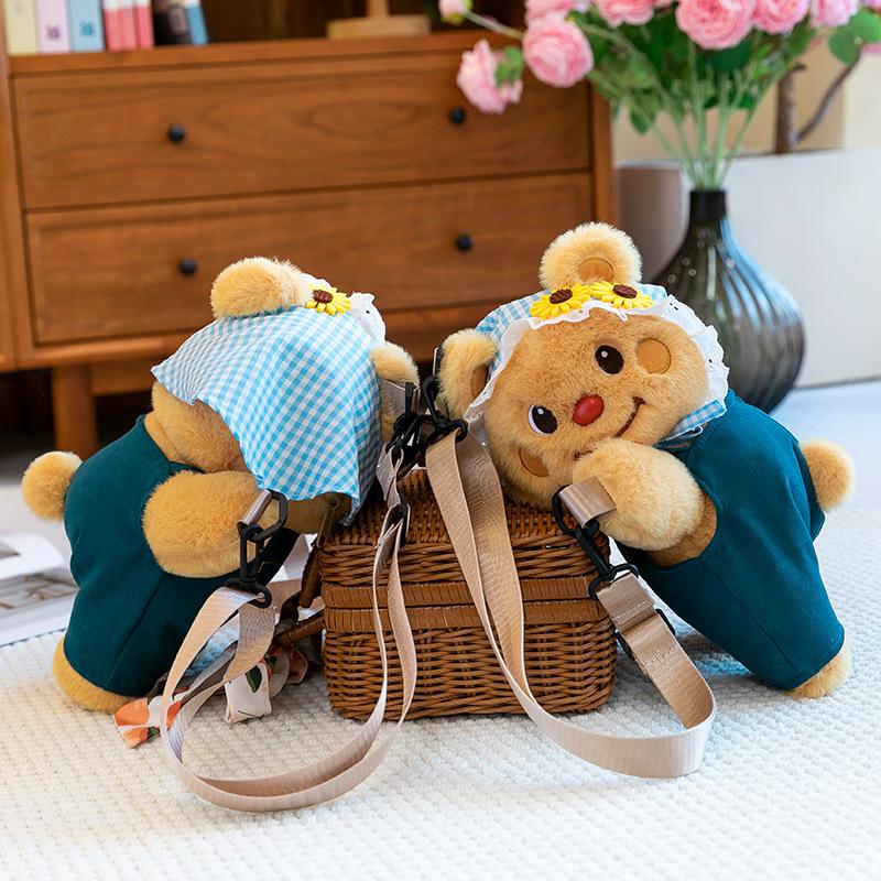 Cowboy bear doll bag for children, backpack cute bear birthday gift doll plush toy