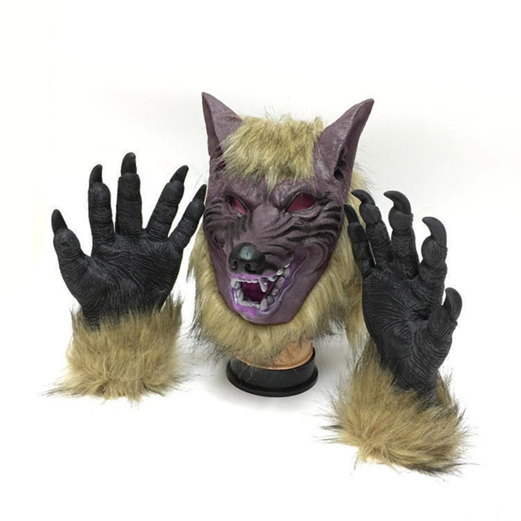 Halloween Horror Plush Wolf Gloves Mask Masquerade Halloween Party Costume Props Mask for Themed Party Supplies