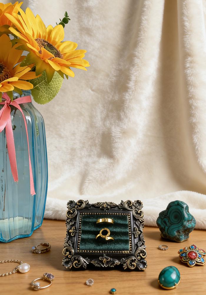 Victorian Style Black & Gold Frame Earrings, Ring, and Jewelry Holder Display