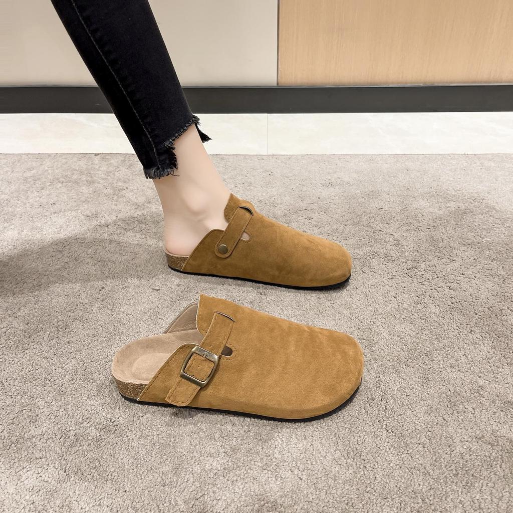 Женские европейские и американские тапочки большого размера с закрытым носком из пробки - Модные полутапочки в римском стиле для пар