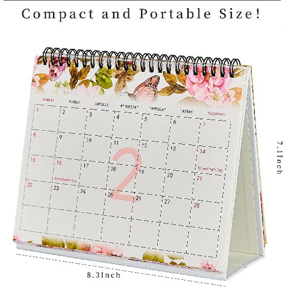 Desk Calendar 2026-2027, Small Desktop Calendar 6.8" x 8"with Floral Design, 18-Month Flip Calendar with Daily Blocks for Teacher, Office & Home,