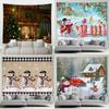 Christmas Fireplace Large Tapestry Christmas Tree Snowman Cartoon Cat Night Starry Sky Wall Hanging Blanket Mural