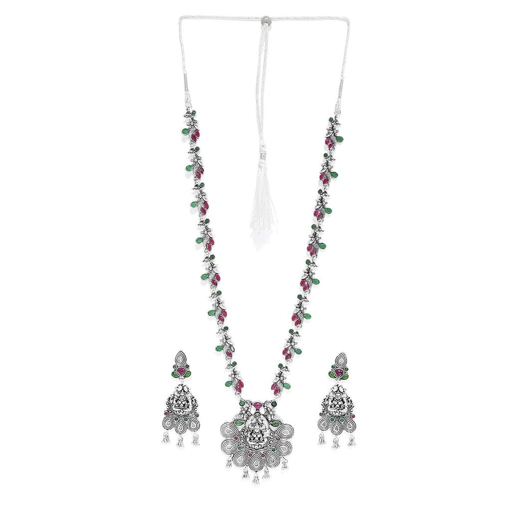 ZAVERI PEARLS Античный серебряный комплект храмового ожерелья для женщин