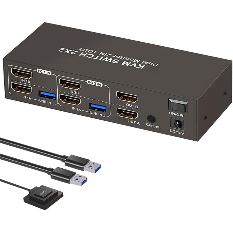 Металлический HDTV-переключатель для двойных мониторов, 4 USB 3.0 хаба, бесшовное переключение входов, повышает производительность