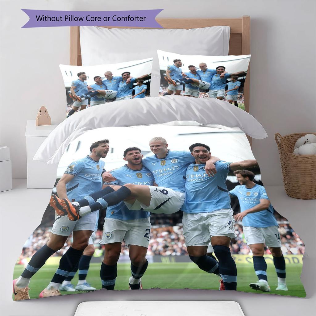 Man City Player Pattern Bedding Home Decoration Birthday Gift ( 1 duvet cover + 2 pillowcase, without core),fan merchandise.