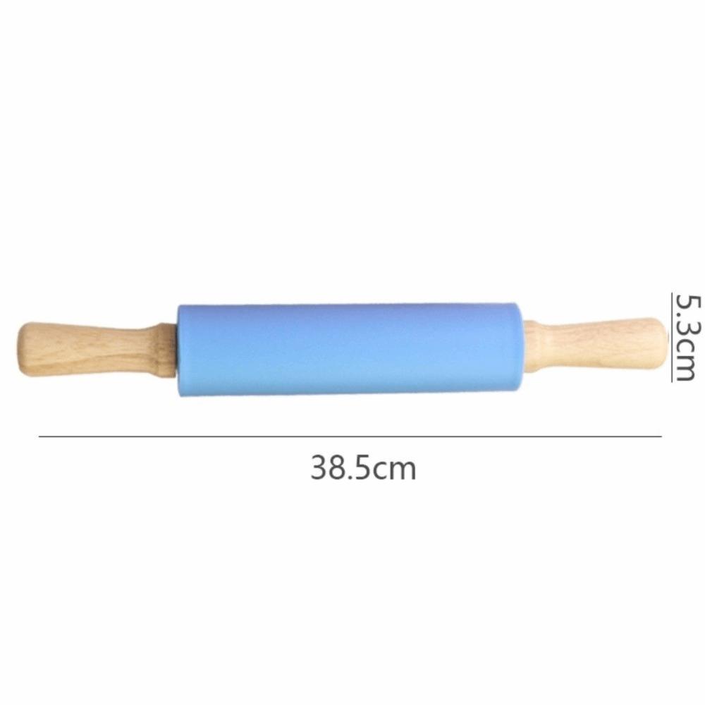 Multicolor Silicone Rolling Pin Wooden Handle Flour Roller New Pastry Dough Roller  Baking Tool