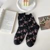 New Autumn and Winter Women Socks Floral Print Vintage Middle Tube Socks Japanese Fashion Harajuku Retro Sweet Girl Ruffle Socks
