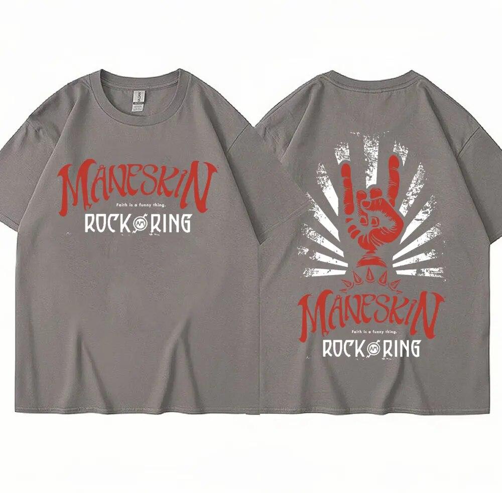Maneskin Best Rock Am Ring Футболка Итальянская рок-группа Унисекс Женская футболка Ретро хип-хоп Готические футболки большого размера Повседневная уличная одежда