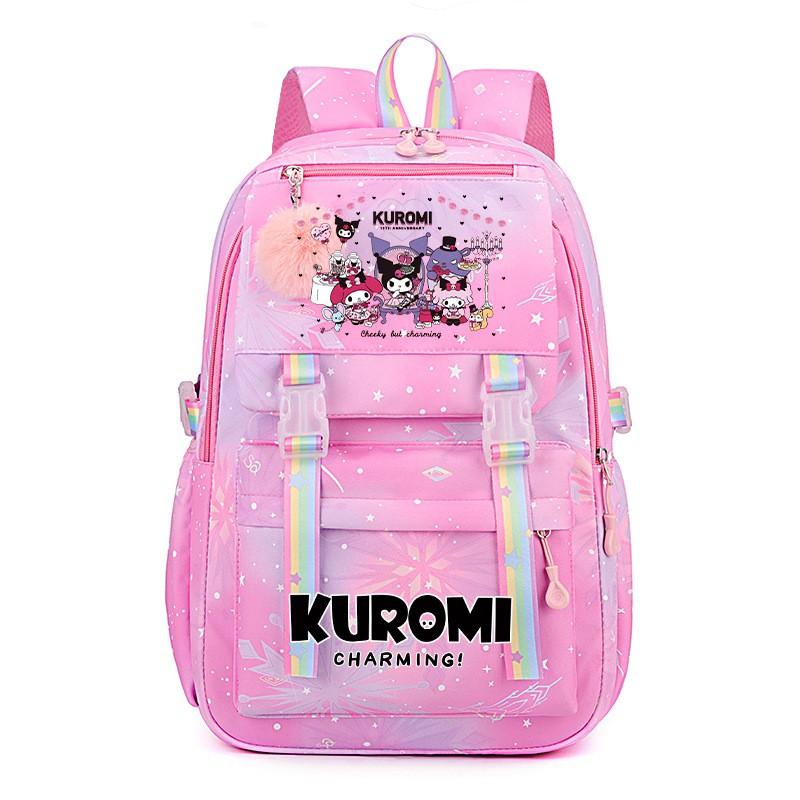 Kuromi School Backpack Girls Teens Lightweight Large Capacity 13-inch Laptop Compatible Nylon Daypack
