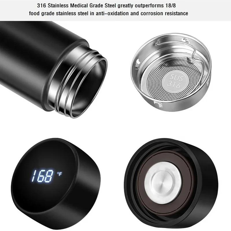 500ml Digital Thermos Bottle Smart Cup with Temperature Display 304 Stainless Steel Vacuum Insulated Intelligent Coffee Cup