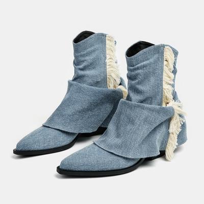 Женские ботильоны на высоком каблуке в ковбойском стиле с бахромой, новые туфли с острым носком, дизайнерские массивные туфли 2025 года, трендовые готические туфли в стиле челси, женские ботинки