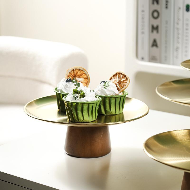 Поднос для торта из нержавеющей стали с деревянной основой, корейский стиль, фруктовая витрина, десерт, обеденный стол, украшения для дома