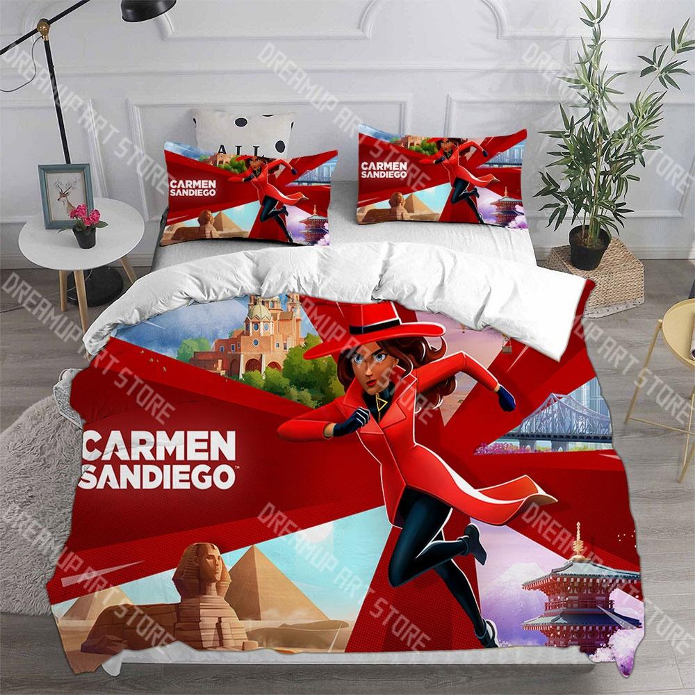 Set Biancheria da Letto Cartone Animato Moda Carmen Sandiego Singolo Gemello Matrimoniale Queen King Size Set Letto Set Copripiumino Set Lenzuola Camera da Letto Bambini