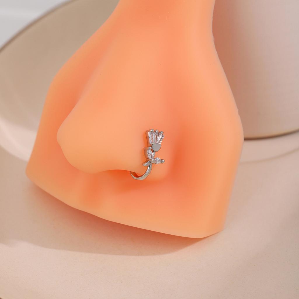 Персонализированный неперфорированный пирсинг для носа U-образной формы, простой легкий люкс, изысканный пирсинг-клипса для носа в виде цветка тюльпана с бриллиантами