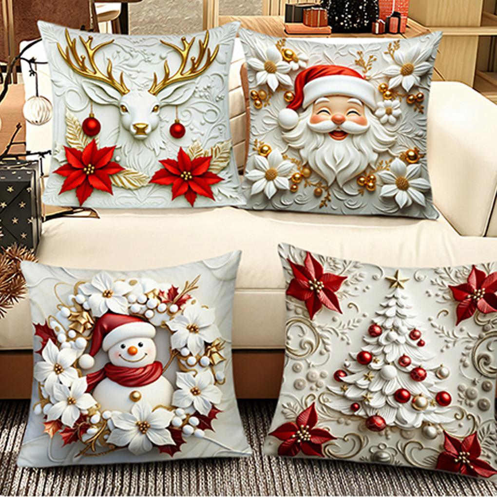 4PCS/SET Polyester Home Decor Essential Christmas Pillow Covers 4pcs Winter Xmas Themed Set Xmas Themed Cushion Cover 45*45CM