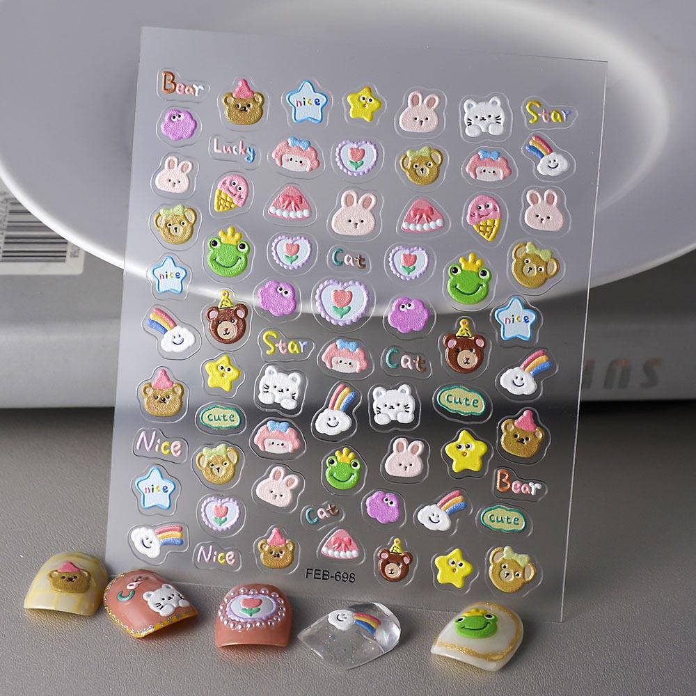 5D Cute Bear & Ice Cream Nail Art Stickers for Kids