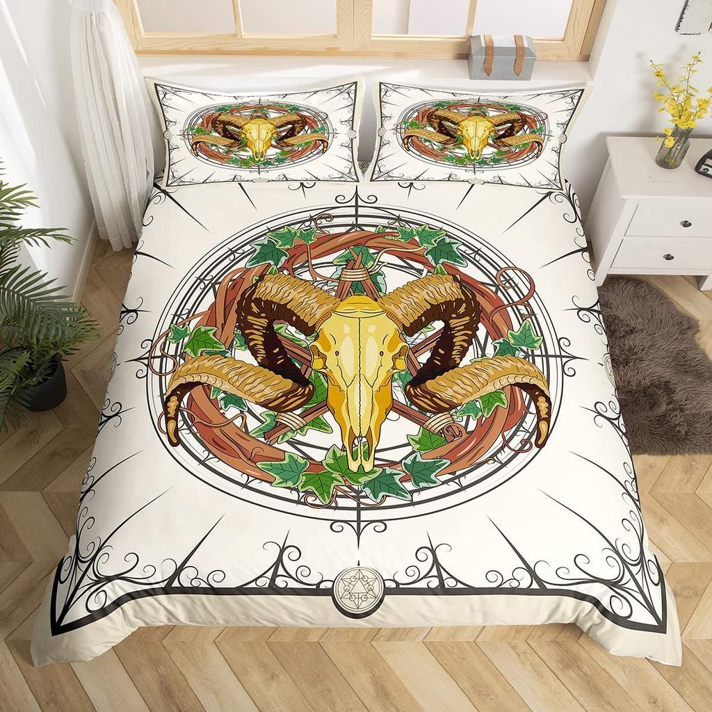 Комплект пододеяльника с черепом овцы размера кинг, квин, перья, ловец снов, постельное белье, микрофибра, фиолетовый, морские волны, лодка, чехол для одеяла