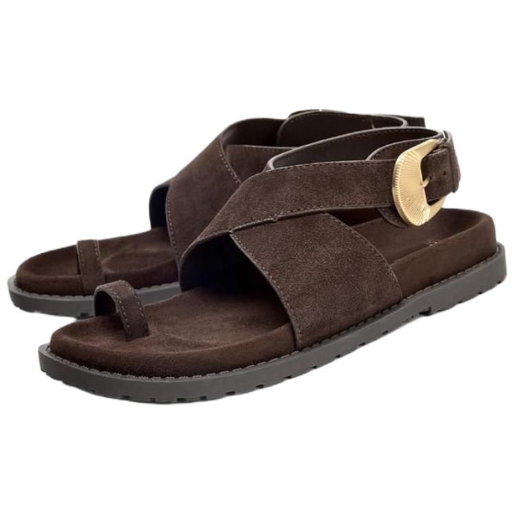 Zara Модные сандалии с ремешками с открытым носком Женские сандалии Коричневые 3608610700