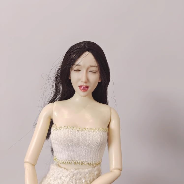 Игрушки и хобби [TOYBARJAPAN] Голова экшн-фигурки масштаба 1/6 для TBLeague и других тел. Жемчужно-белая кожа, закрытые глаза, длинные черные волосы, азиатская красота