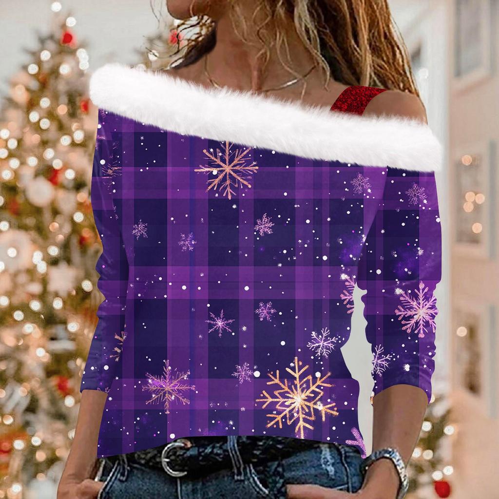 Женский повседневный рождественский принт с длинными рукавами и без бретелек из плюша